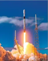  ??  ?? REINFORCEM­ENTS
Another Falcon 9 rocket is launched, conveying 60 new Starlink satellites into low-earth orbit.