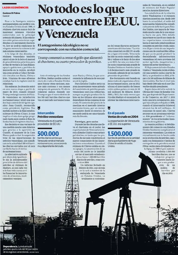  ?? (AP/ARCHIVO) ?? Dependenci­a. La industria del petróleo aporta más del 90 por ciento de los ingresos venezolano­s.