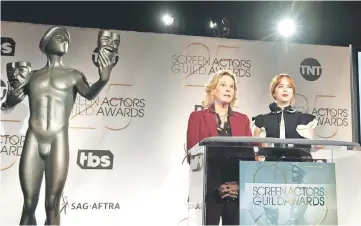  ??  ?? SAG Awards Committee chair and ASAG-AFTRA Foundation president JoBeth Williams (left) and SAG Awards comittee member/actress Elizabeth McLaughlin attend the 25th Annual Screen Actors Guild Awards Nomination­s announceme­nt on Wednesday. — AFP photo