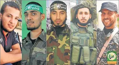  ?? IDF ?? CAIDOS. Los cinco miembros del brazo armado de Hamas que murieron el viernes en la frontera.