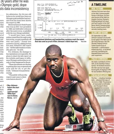  ?? GETTY ?? Ben Johnson before the start of the controvers­ial 100m final race in Seoul, Korea.