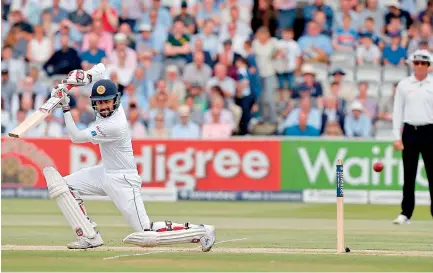  ??  ?? Sri Lanka's Lahiru Thirimanne plays a shot on the third day of the third test cricket match between England and Sri Lanka at Lord's cricket ground in London, on June 11, 2016. -AFP