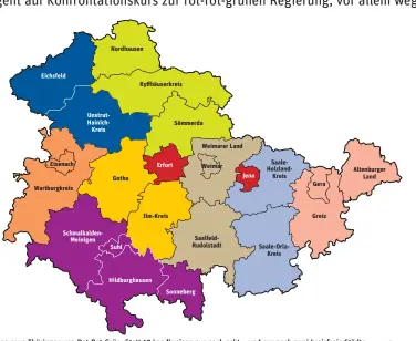  ?? Grafik: nd ?? Das neue Thüringen von Rot-Rot-Grün: Statt 17 Landkreise­n nur noch acht – und nur noch zwei kreisfreie Städte