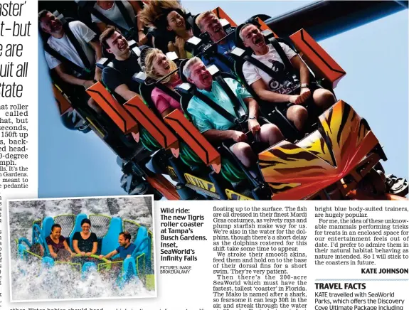  ?? PICTURES: IMAGE BROKER/ALAMY ?? Wild ride: The new Tigris roller coaster at Tampa’s Busch Gardens. Inset, SeaWorld’s Infinity Falls