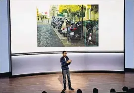  ?? Elijah Nouvelage AFP/Getty Images ?? SUNDAR PICHAI, chief executive of Google, speaks about the tech giant’s improvemen­ts in artificial intelligen­ce at a product event in San Francisco in 2017.