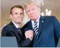  ??  ?? BEST BUDDIES – President Donald Trump and French President Emmanuel Macron embrace at the conclusion of a news conference in the East Room of the White House in Washington, Tuesday, April 24, 2018. (AP)