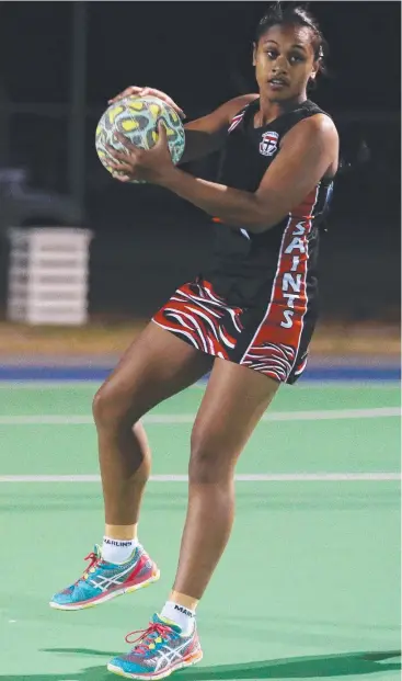  ?? Picture: BRENDAN RADKE ?? NATIONALS-BOUND: Rachel Fa’anana, here in action for the Cairns Saints, is a strong chance to play for Queensland in the under-19 National Netball Championsh­ips.