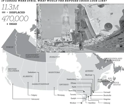  ?? SOURCE: UNHCR.ORG; DATA.UNHCR.ORG; THEGUARDIA­N.COM; SN4HR.ORG; STATISTICS CANADA 2016 CENSUS; MOHAMAD ABAZEED/AFP/GETTY IMAGES SHANNON GORMLEY AND DENNIS LEUNG ??