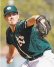  ?? Michelle Minahen / Oakland Athletics ?? Parker Dunshee, drafted in 2017, is a promising pitcher.