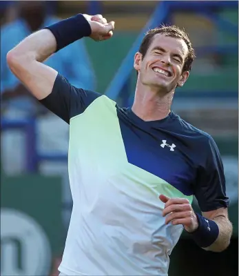  ??  ?? Pleased as punch: Andy Murray celebrates his win over Stan Wawrinka at Eastbourne yesterday