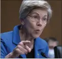  ?? THE ASSOCIATED PRESS ?? Sen. Elizabeth Warren, D-Mass., during a Senate Committee on Banking, Housing and Urban Affairs hearing in April.