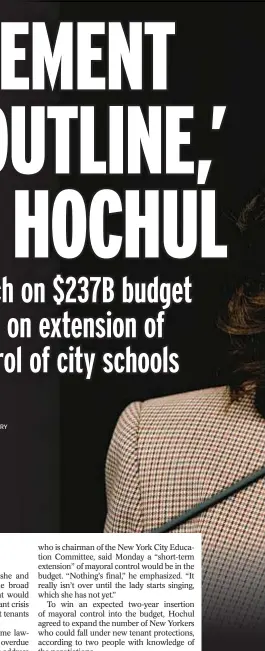  ?? WILLIAMS FOR NYDN BARRY ?? Gov. Hochul says she and state legislator­s basically see eye to eye on the budget.