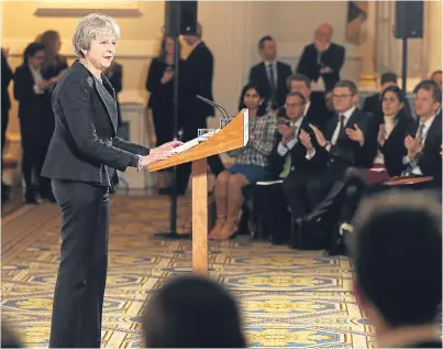  ?? Picture: Getty Images. ?? Prime Minister Theresa May delivers her Brexit speech at the Mansion House in London in front of an audience including members of her Cabinet.