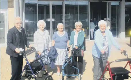  ??  ?? Five residents from Grampian Court care home in Peterlee attend a dementia friendly screening of The Greatest Showman.