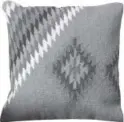  ??  ?? The AllModern pillow uses rich, earthy hues and bold geometrics in a striking and sturdy piece. Provided by AllModern