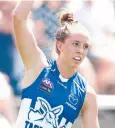  ??  ?? HISTORY: Emma King celebrates the Kangaroos first AFLW goal.