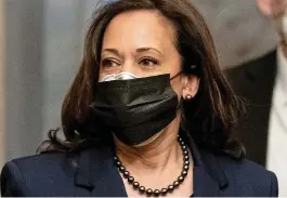  ??  ?? DOUBLING DOWN: Vice President Kamala Harris wearing two masks