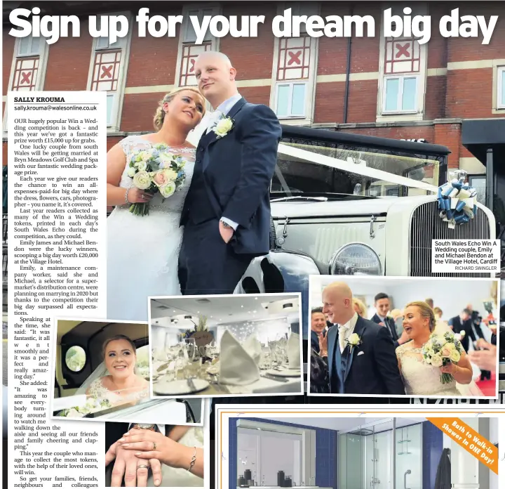  ?? RICHARD SWINGLER ?? South Wales Echo Win A Wedding couple, Emily and Michael Bendon at the Village Hotel, Cardiff