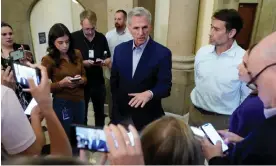  ?? Photograph: Patrick Semansky/AP ?? Republican speaker of the House, Kevin McCarthy, speaks with members of the press after participat­ing in a phone call on the debt ceiling with Joe Biden