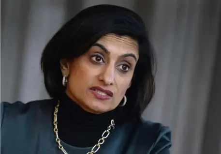  ?? CHRISTOPHE­R EVANS PHOTOS / HERALD STAFF ?? ‘IGNORE THE NOISE’: Seema Verma, administra­tor of the Centers for Medicare &amp; Medicaid, to the Boston Herald in Cambridge yesterday about President Trump’s work on health care. Below, Verma with Trump at the White House in March 2017,