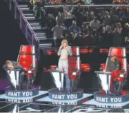  ?? Provided by NBC ?? Blind auditions on “The Voice.” From left: Adam Levine, Miley Cyrus and Jennifer Hudson.