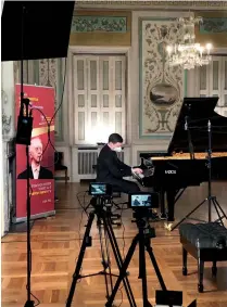  ??  ?? Piano forte (clockwise from top): Arthur Rubinstein; Daniil Trifonov; Khatia Buniatishv­ili; preparing for an online contest