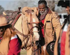  ?? ?? Taking the reins after his father’s death, Anthony Bruno addresses members of the Northeaste­rn Trail Riders after they arrive at Triangle 7 Arena.