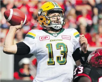  ?? GAVIN YOUNG ?? Quarterbac­k Mike Reilly and the Edmonton Eskimos will be scoreboard watching for sure this weekend as other game results will determine where they ultimately finish in the standings for their playoff placing.