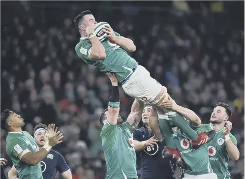  ??  ?? 0 Ireland lock James Ryan wins the ball in the lineout during February’s Six Nations clash with Scotland at the Aviva Stadium in Dublin.