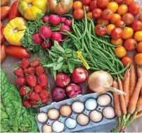  ??  ?? A typical summer CSA box from the farm is abundant indeed.