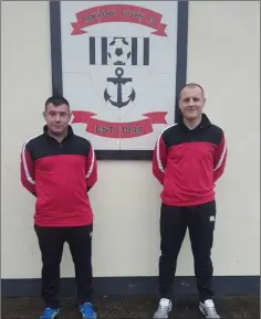  ??  ?? Gavin Doyle and Willie Kavanagh who have been appointed as Arklow town FC LSL first team managers0.