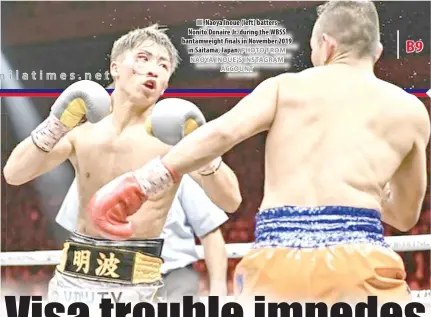  ?? PHOTO FROM NAOYA INOUE’S INSTAGRAM ACCOUNT ?? Naoya Inoue (left) batters Nonito Donaire Jr. during the WBSS bantamweig­ht finals in November 2019 in Saitama, Japan.