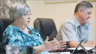  ?? MITCH MACDONALD/THE GUARDIAN ?? Coun. Debbie Johnston speaks on the delays to constructi­on of a new manor in the town during Montague council’s monthly meeting last night. While upset with delays, council voted unanimousl­y to extend a building permit for the new manor to July 12 of...