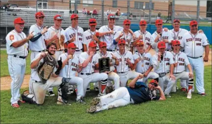  ?? AUSTIN HERTZOG — DIGITAL FIRST MEDIA ?? Spring City baseball team poses for a team photo after winning the Pa. Region 3 tournament at Downingtow­n East High School. The Pa. champion Red Sox begin their run in the Mid-Atlantic Regional in Purcellvil­le, Va., Wednesday.