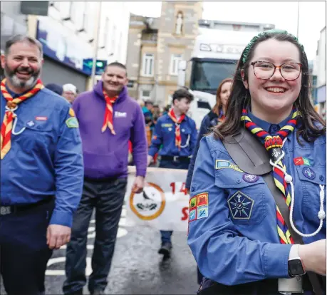  ?? ?? Madison Burns of 14th Derrylin Scouts Group – a participan­t from just one of a number of groups from many background­s taking part in the St. Patrick’s Day Parade in Enniskille­n recently. Photo by Donnie Phair.