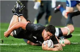  ??  ?? Awesome in Auckland: New Zealand’s Codie Taylor scoring a try against South Africa in the Rugby Championsh­ip match in Auckland yesterday. New Zealand won 57- 0. — Reuters