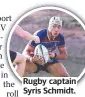  ??  ?? Rugby captain Syris Schmidt.