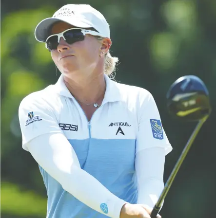  ?? Gregory Shamus / Gett y Images ?? Alena Sharp enters the week 58th on the LPGA money list with nearly US$250,000
in prize money and is safely inside the top 100 to retain her tour card.