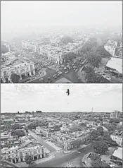  ?? MANISH SWARUP/AP ?? A combinatio­n photo of the skyline in New Delhi, India, in November 2019, top, and April 20. Noted for its pollution, New Delhi’s skies have improved in the pandemic.