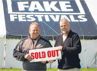  ?? Picture: Steve MacDougall. ?? Lee Storey, Fake Festival manager, and organiser Ian Brittain at last year’s sold-out festival. Below: Oasish, an Oasis tribute band, was one of the headliners last year.