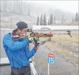  ?? SUBMITTED PHOTO ?? Carsen Campbell focuses on his shooting. Campbell is training at the National Biathlon Centre in Canmore, Alta.