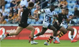  ?? Photograph: David Rogers/Getty Images ?? Bristol’s Niyi Adeolokun breaks during last Saturday’s heavy defeat by Wasps. His side have managed one try in two games.
