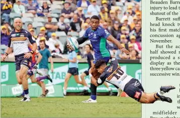  ?? ?? Outstandin­g… ACT Brumbies claimed an important victory over Fijian Drua in Queensland.