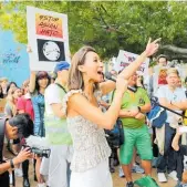  ?? Photos / Sylvie Whinray ?? Steph Tan speaking at the Stop Asian Hate march in Aotea Square in March.