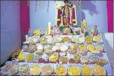  ??  ?? Chappan bhog, a spread of 56 dishes, is common during the festival