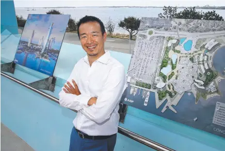  ?? Picture: DAVID CLARK ?? ASF director Louis Chien with plans for the company’s proposed $3 billion integrated resort and casino.