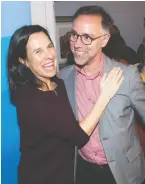  ?? JOHN KENNEY ?? Projet Montréal leader Valérie Plante congratula­tes Luc Rabouin on his byelection win Sunday night in the Plateau Mont-Royal borough.