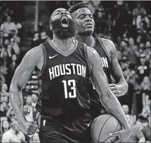  ?? [DAVID J. PHILLIP/THE ASSOCIATED PRESS] ?? Houston Rockets’ James Harden reacts after being fouled by the New Orleans Pelicans during the second half in Houston.