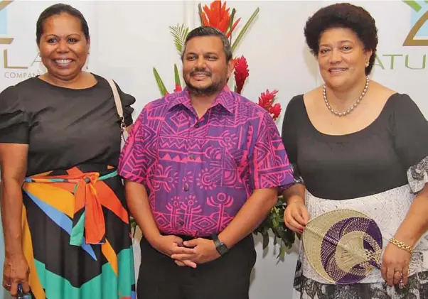  ?? Photo: Sky Production. ?? From Left: Yatu Lau Company Limited chief executive officer Ana Delailomal­oma, Div Damodar and Yatu Lau Company Limited Chair Person Adi Koila Mara Nailatikau.