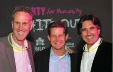  ??  ?? From left, Bryan Tuckey, Neil Hetheringt­on and Paul Golini Jr. at the Party for Humanity, which raised $30,000 for Habitat for Humanity Toronto.